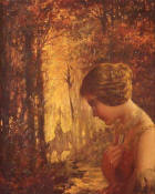 Riquer: Pintura "Merln buscando a Bibiana en el bosque encantado" leo