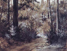 Riquer: Pintura  "Interior de bosc" aquarella